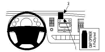 Bild visar instrumentbrädan och positioner för gapöppnare i Chevrolet Express/Vans 08-15.