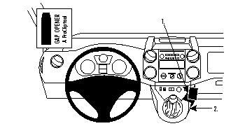 Illustration av bilinteriör med fokus på instrumentpanelen och växelspaken.