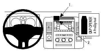 Illustration av Dodge Ram interiör med centrerad panel och verktyg.