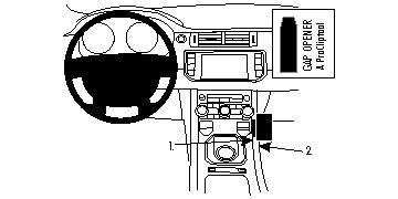 Instrumentpanel med fack för kopp och kontrollknappar.