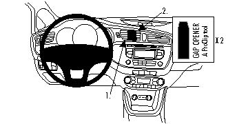 Bild av bilens instrumentpanel med ratt och kontroller.