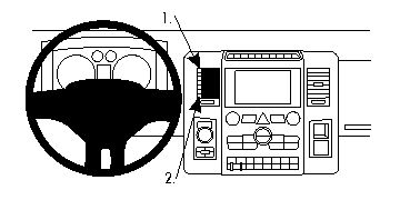 En illustration av en bils instrumentpanel och ratt.