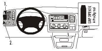 Illustration av bilinstrumentpanel och verktyg för installation.