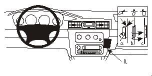 Diagram av bilinteriör med monteringsbygel för radio.