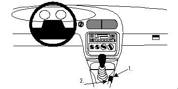 Illustration av bilinteriör med instrumentbräda och växelreglage.