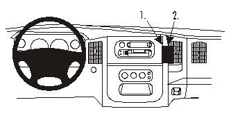 Bild som visar en skiss av instrumentpanelen i en Dodge Ram Pick Up.