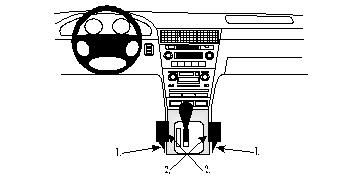 Diagram av bilinteriör med monteringsbygel för Honda Legend.
