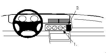 Illustration av instrumentpanel med monteringsbygel för Renault Safrane 93-01.