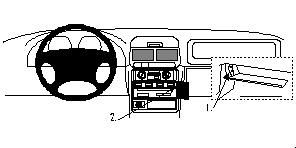 En schematisk bild av en bilinteriör med monteringsbygel.