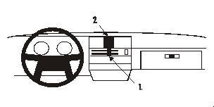 Illustration av instrumentpanel och monteringsbygel för Volvo 340/360.
