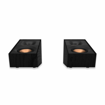 Svarta Dolby Atmos-högtalare med en guldfärgad basenhet.