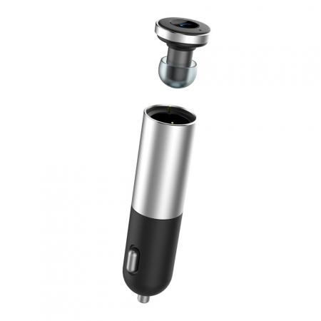 Bluetooth-handsfree med USB-laddare, delad i två komponenter.