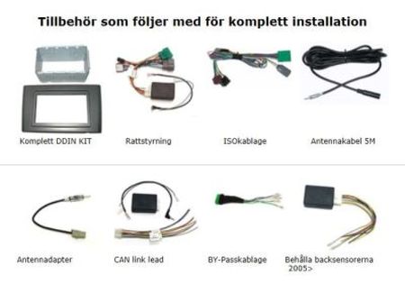 Installationskit för Volvo XC90 med nödvändiga komponenter för montering.