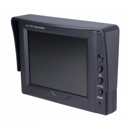 En liten 3,5-tums LCD-monitor med kontroller.