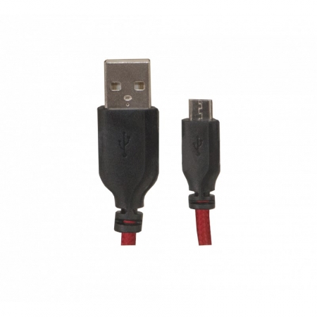 Micro-USB till USB-kabel, röd och svart, 1 meter lång.