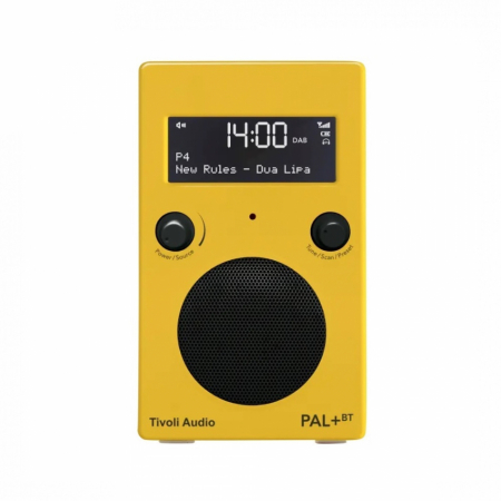 DAB/FM-radio i gult med Bluetooth och digital skärm.
