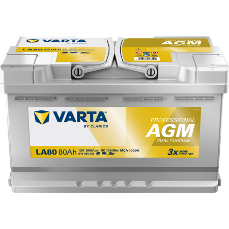 Varta LA80 Dual Purpose AGM 800A 80Ah, startbatteri i gruppen Billjud / Tillbehör / Batterier hos BRL Electronics (418LA80)