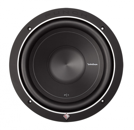 En svart ljudsubwoofer med smakfull design.
