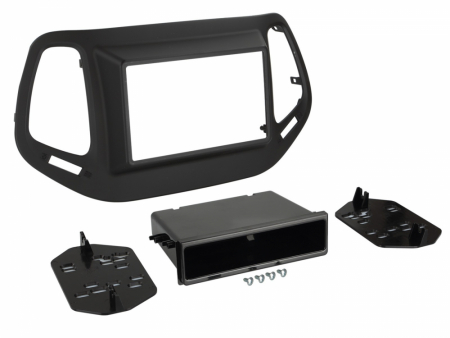 Monteringsram för 1/2-DIN stereo, svart plast, till Jeep Compass 2017-2021.