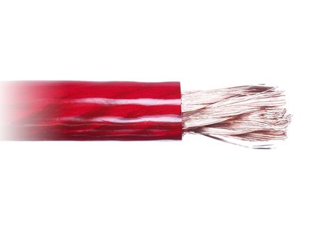 Röd 50mm² (0AWG) strömkabel med flätad kopparledare.