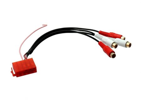 Aux-kabel med 10-stifts ISO-plugg och 4 RCA-utgångar.