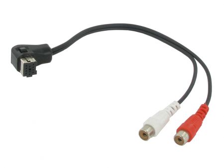 En adapterkabel med 12-stiftskontakt och RCA-kontakter.