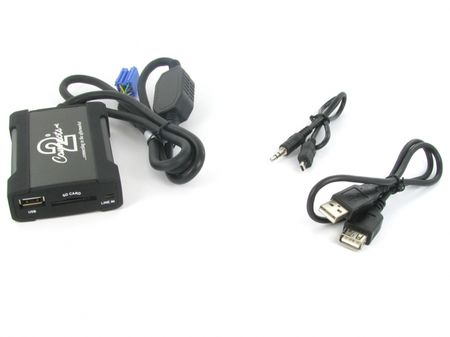 USB-adapter med kablar för anslutning till Peugeot VDO/Clarion RD3 OEM.