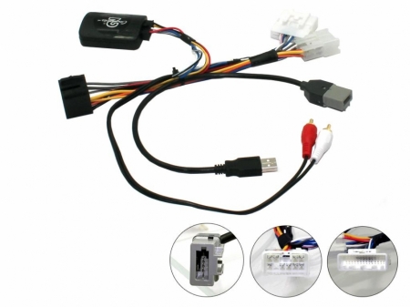Rattstyrningskablage för Peugeot 108 med kontakter och USB.