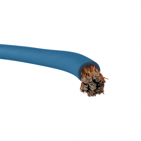 Blå strömkabel med förtennad kopparledare, 6 meter lång.