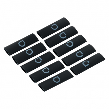 Ett 10-pack svart krympslang, 8 mm, med en logotyp på.