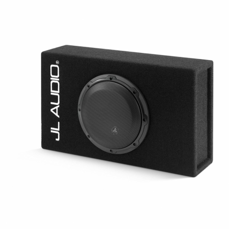 En svart baslåda med en 8-tums högtalare och JL Audio-logotyp.