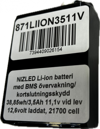 Li-ion batteri 12,6 (11,1) volt 3,5Ah med BMS, (batteri till E30D/E60D lampan) i gruppen Billjud / LED-Belysning / Enduro / Batteri hos BRL Electronics (871LIION3511V)