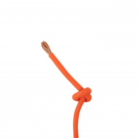 Orange OFC-strömkabel 21mm², med flätat kopparledare, knuten i ena änden.