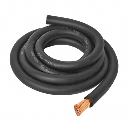 Svart 50mm² OFC-strömkabel, 2 meter, rundad och flexibel.