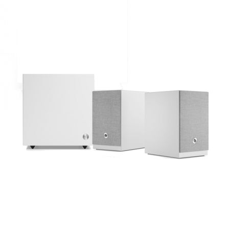 Audio Pro A28 W i vitt med SW-5, aktivt 2.1 högtalarpaket i gruppen Paketlösningar / Paket för hemmet / Stereopaket hos BRL (SETA28WPKT2)