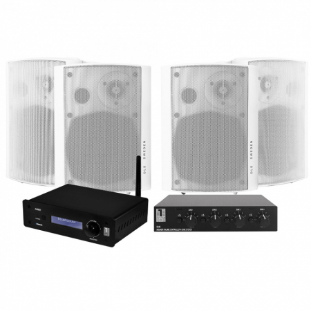 System One A50BT med SC4B högtalarväxel & DLS MB5i, 2 par vita i gruppen Pakkeløsninger / Pakker for hjemmet / Multiroompakker  hos BRL Electronics (SETA50BTPKT3)