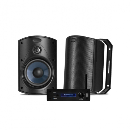 System One A50BT & Polk Audio Atrium 4 svarta utomhushögtalare, stereopaket i gruppen Paketlösningar / Paket för hemmet / Stereopaket hos BRL (SETATRIUM4PKT1)