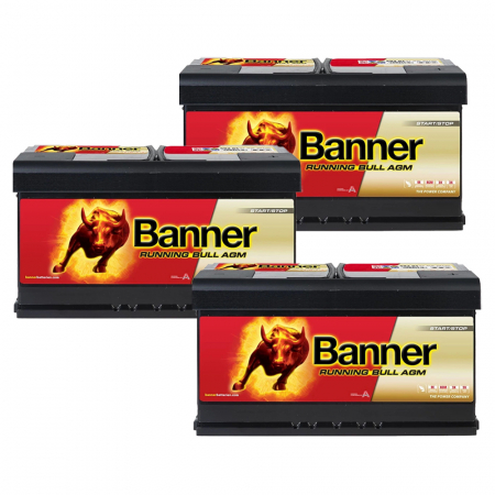 Tre AGM-batterier från Banner med 95Ah kapacitet.