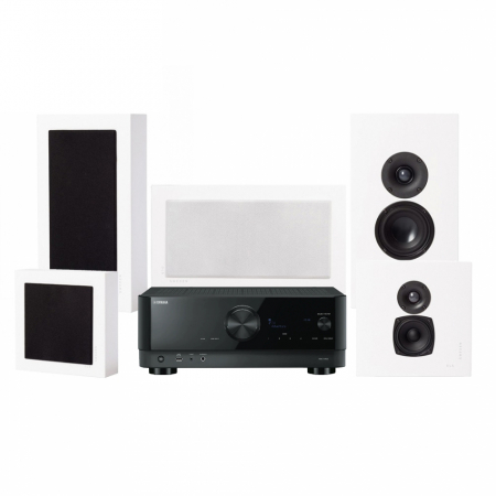 Yamaha RX-V4A & DLS Flatbox Midi 5.0 hemmabiopaket, vit i gruppen Paketlösningar / Paket för hemmet / Hemmabio & Hemmabiopaket hos BRL Electronics (SETFBMIDIPKT6)