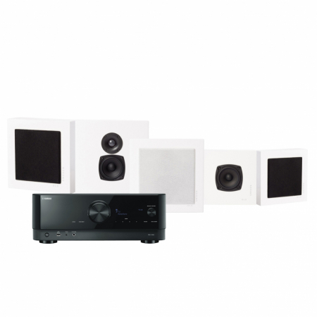 Yamaha RX-V4A & DLS Flatbox Mini On-Wall 5.0 hemmabiopaket, vit i gruppen Paketlösningar / Paket för hemmet / Hemmabio & Hemmabiopaket hos BRL Electronics (SETFBMINIPKT7)