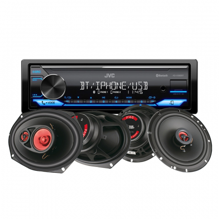 JVC KD-X382BT & Bass Habit Play-högtalare, bilstereopaket i gruppen Paketlösningar / Paket för bilen / Bilstereopaket hos BRL Electronics (SETKDX382BTPLAY)