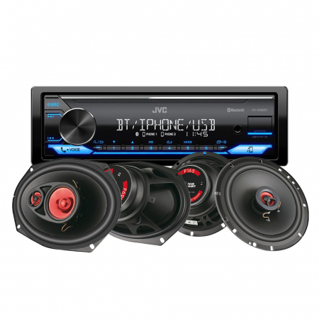 JVC KD-X382BT og Bass Habit Play-høyttalere, bilstereopakke i gruppen Pakkeløsninger / Pakker for bilen / Bilstereopakker hos BRL Electronics (SETKDX382BTPLAY)