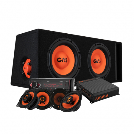 Hela paketet innehåller subwoofers, slutsteg och högtalare från GAS.