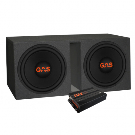GAS MAD S2-15D2 2x15 tum i GV-låda & MAX A2-800.1D, baspaket i gruppen Pakkeløsninger / Pakker for bilen / Basspakker hos BRL Electronics (SETMADS215D2PKT3)