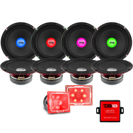 8-pack DS18 PRO-X8.4RGBCAP med PRO-TW5L, SPL-kit med RGB LED-belysning i gruppen Paketlösningar / Paket för bilen / SPL Högtalarpaket hos BRL Electronics (SETPROX84RGBCAPPKT1)