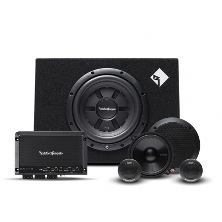 Rockford Fosgate R250X4 med R2S-1X10 baslåda och Prime-kitsystem i gruppen Paketlösningar / Paket för bilen / Helhetspaket hos BRL Electronics (SETR2S1X10PKT1)