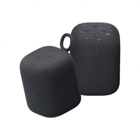 Trådlösa, kompakta högtalare i svart, med vattentålig design. 2-pack.