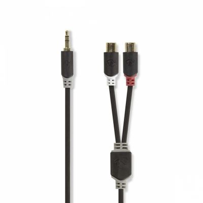 Nedis stereokabel, 1x 3,5mm hane till 2x RCA hona, 0,2m