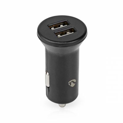 Nedis billaddare, 2.4A, 2x USB-A utgångar, svart