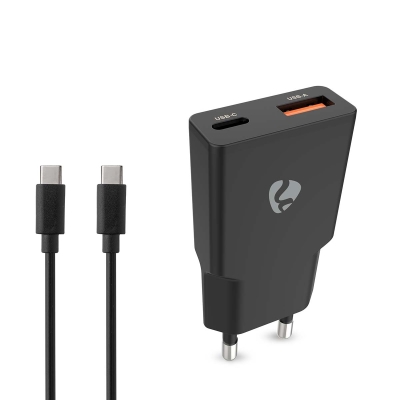 Nedis väggladdare med USB-C-kabel 20 W 1x USB-C 1x USB-A, svart